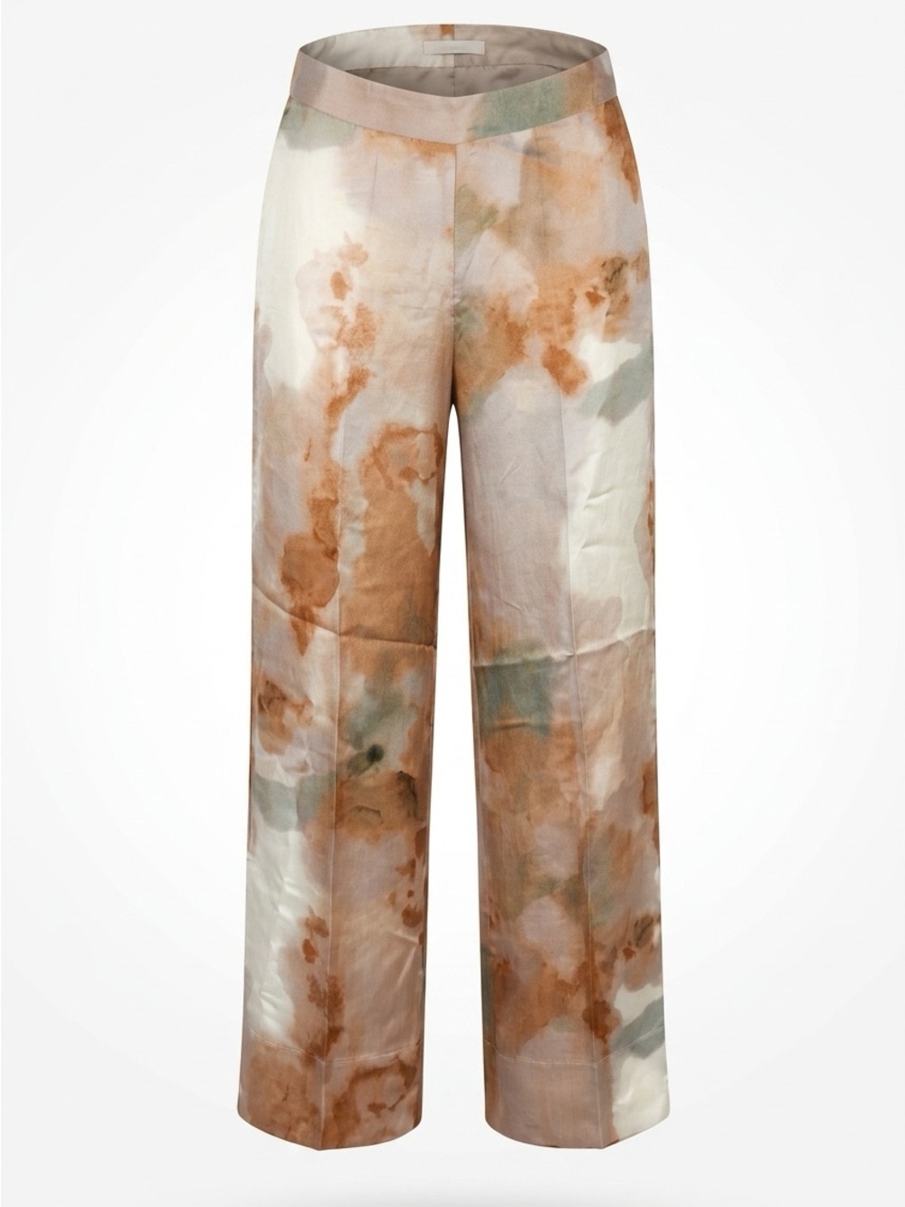 Pants and top set —— Wide-Leg Watercolor Print Silk Pants — Cream & Tan—
